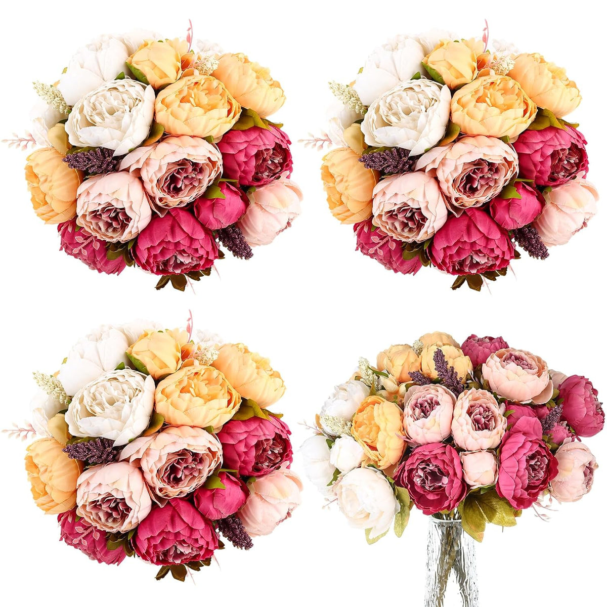 4 Bunches Peonies Artificial Flowers Faux Flowers Bouquet Silk Peony Hydrangea For Vase Wedding Centerpiece Bridal Shower Garden Party Home Decor (Orange Pink)