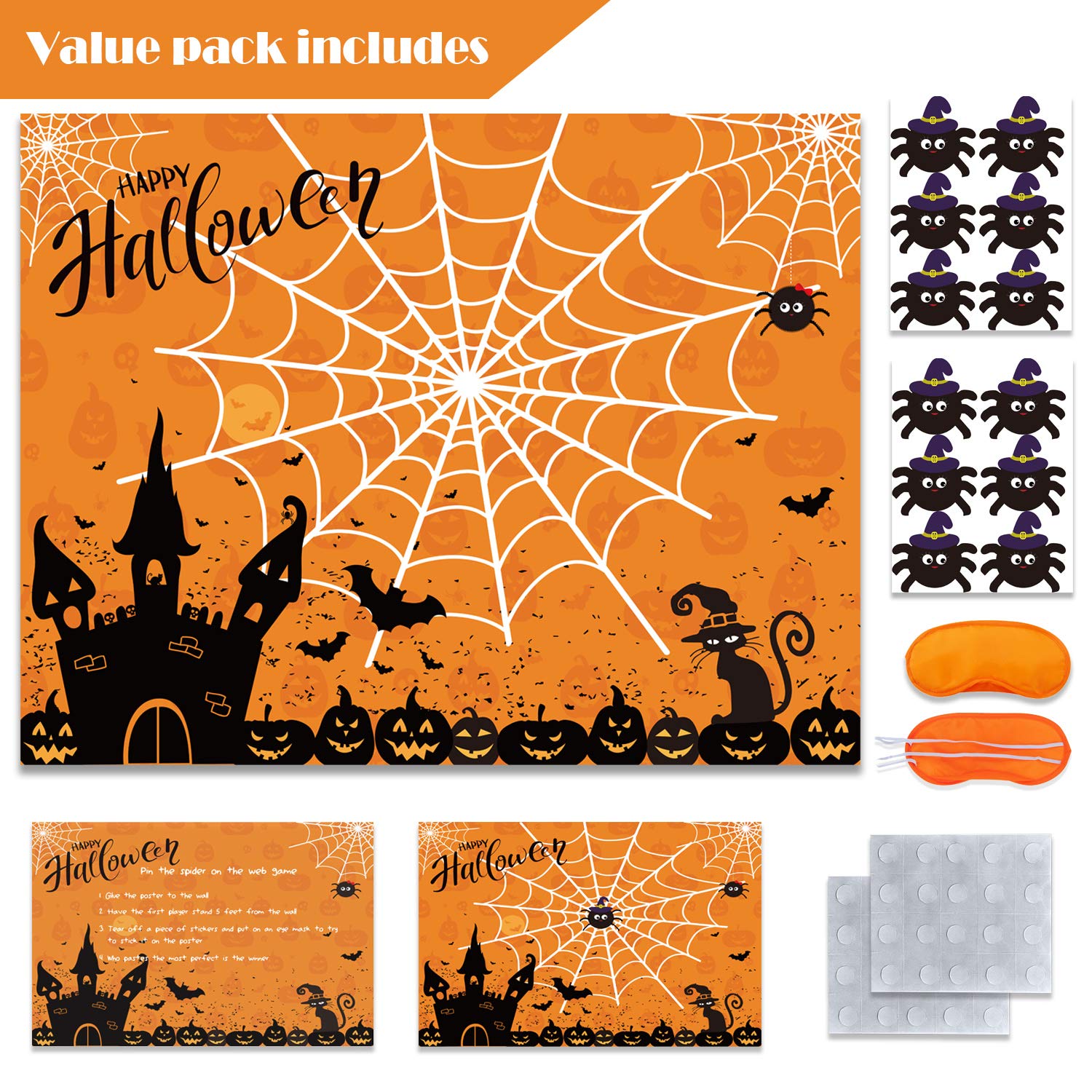 Halloween Party Games Pin The Spider On The Web Game Reusable Pin Game Spider Web Halloween Party Favor Supplies For Kids Girls Boys