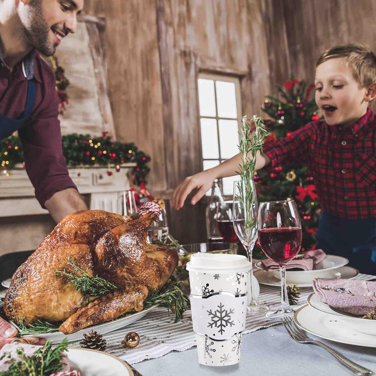 48 Pack 16 Oz Snowflake Disposable Coffee Cups With Lids And Sleeves Silver Winter To Go Paper Coffee Cups Beverage Drinking Cups For Christmas Frozen Party Office Travel Business Supplies