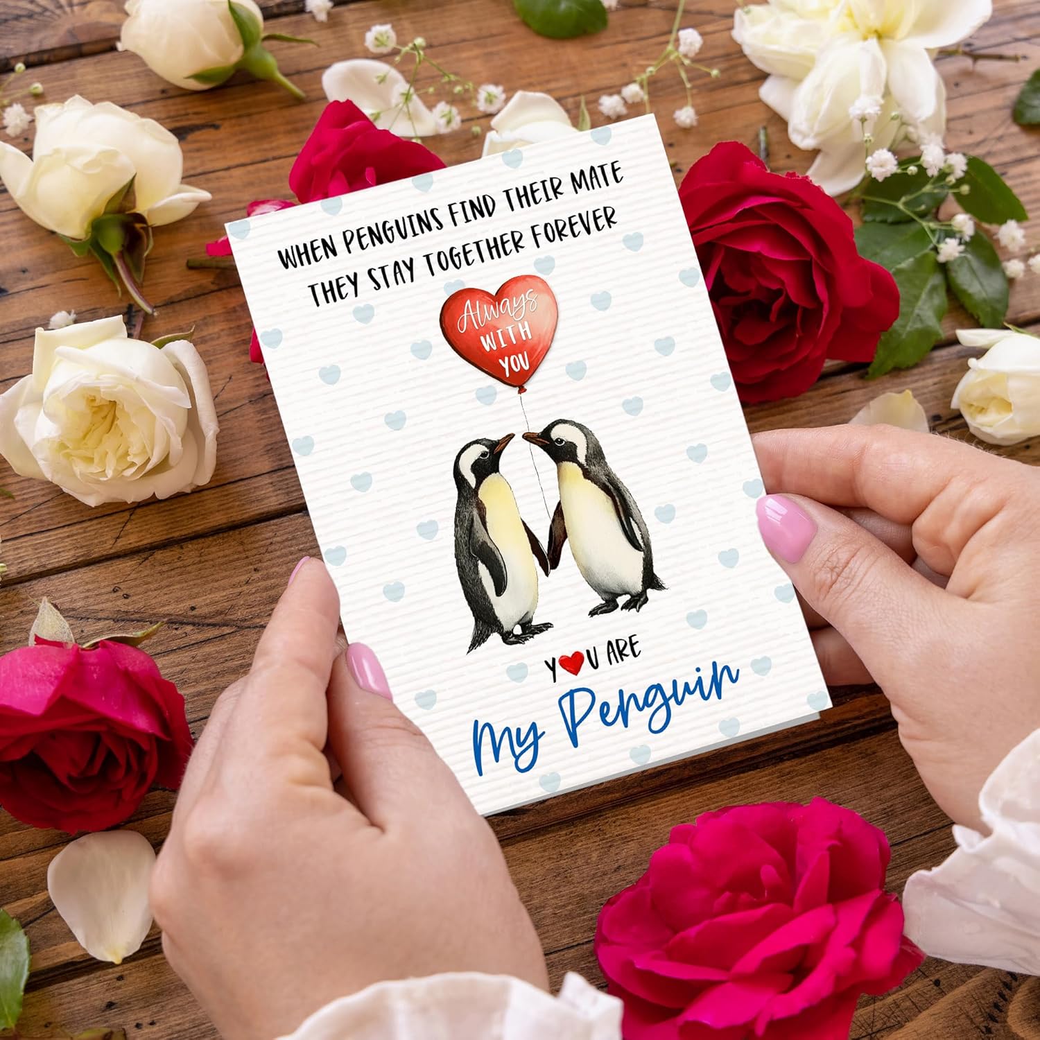 Gifts For Her Him Wife Husband - Anniversary Presents For Men Women, Birthday Cards Gifts For Boyfriend Girlfriend Penguin Couple - 4.9"X6.9" Greeting Card With Pocket Hug Token, Envelope