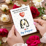 Gifts For Her Him Wife Husband - Anniversary Presents For Men Women, Birthday Cards Gifts For Boyfriend Girlfriend Penguin Couple - 4.9"X6.9" Greeting Card With Pocket Hug Token, Envelope