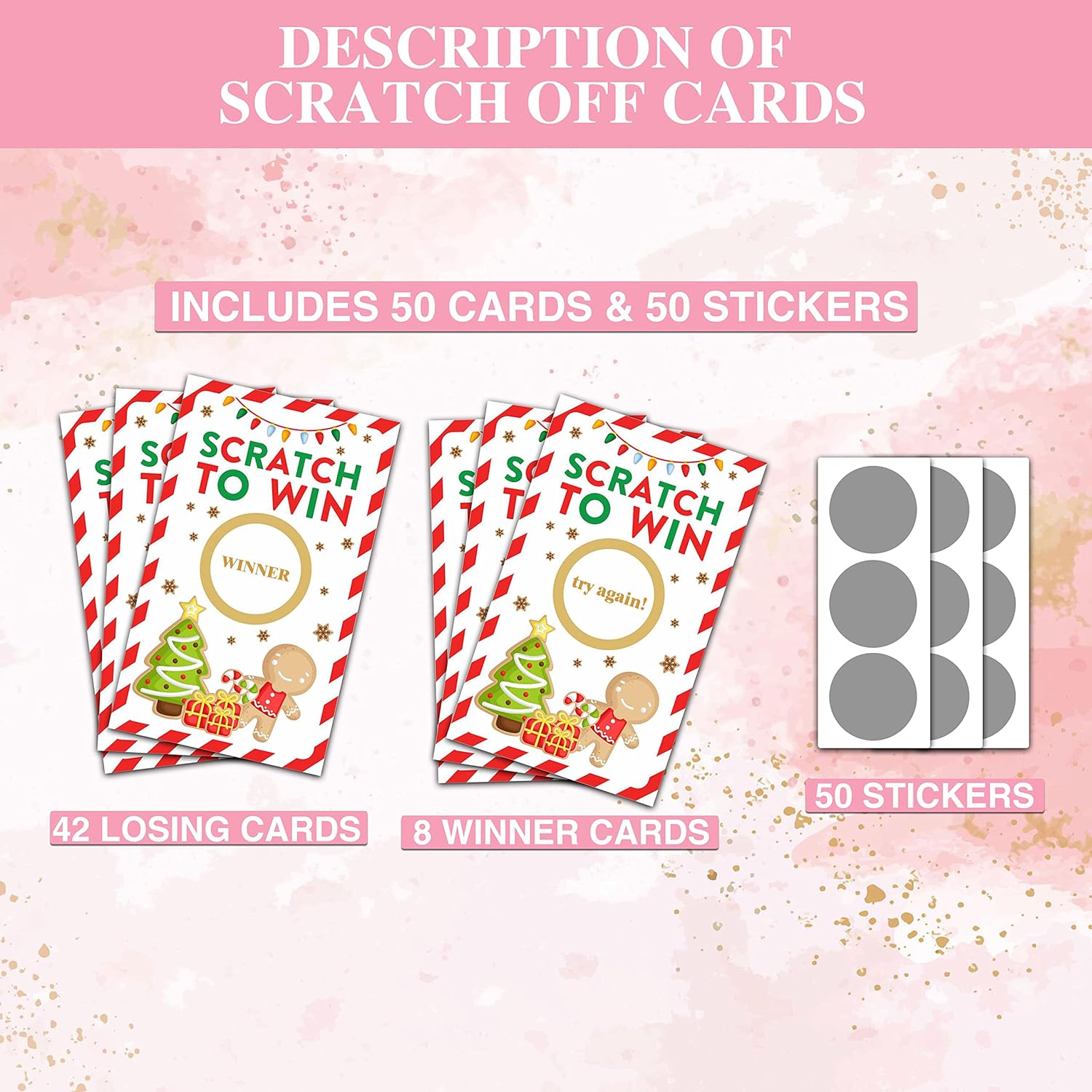 Christmas Scratch Off Game Cards - Xmas Party Scratch Games For Adults - Christmas Raffle Tickets - Holiday/New Year Party Activities & Supplies Decorations - 50 Pack(07)