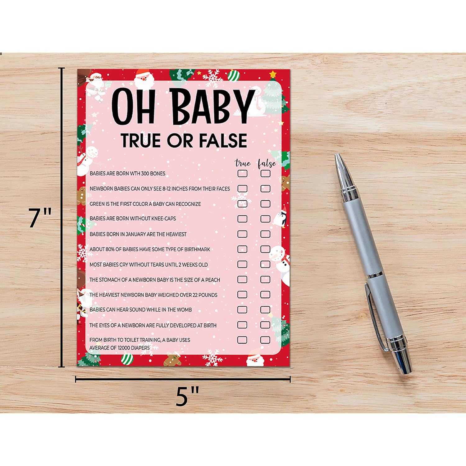 Baby Shower Game Cards, True Or False Game, Christmas Party Cards For Gender Neutral Boys Or Girls, Set Of 30 Cards(Chris003)