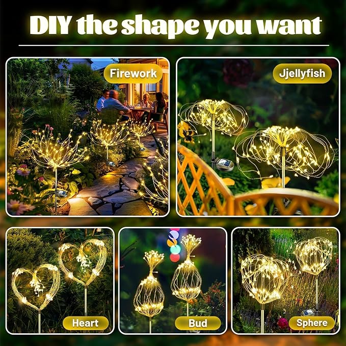 120 LED Solar Firework Garden Lights Outdoor Waterproof Fairy Sparkler Lights for Yard Patio Flower Pot Landscape Decor Holiday Gift for Women and Grandma