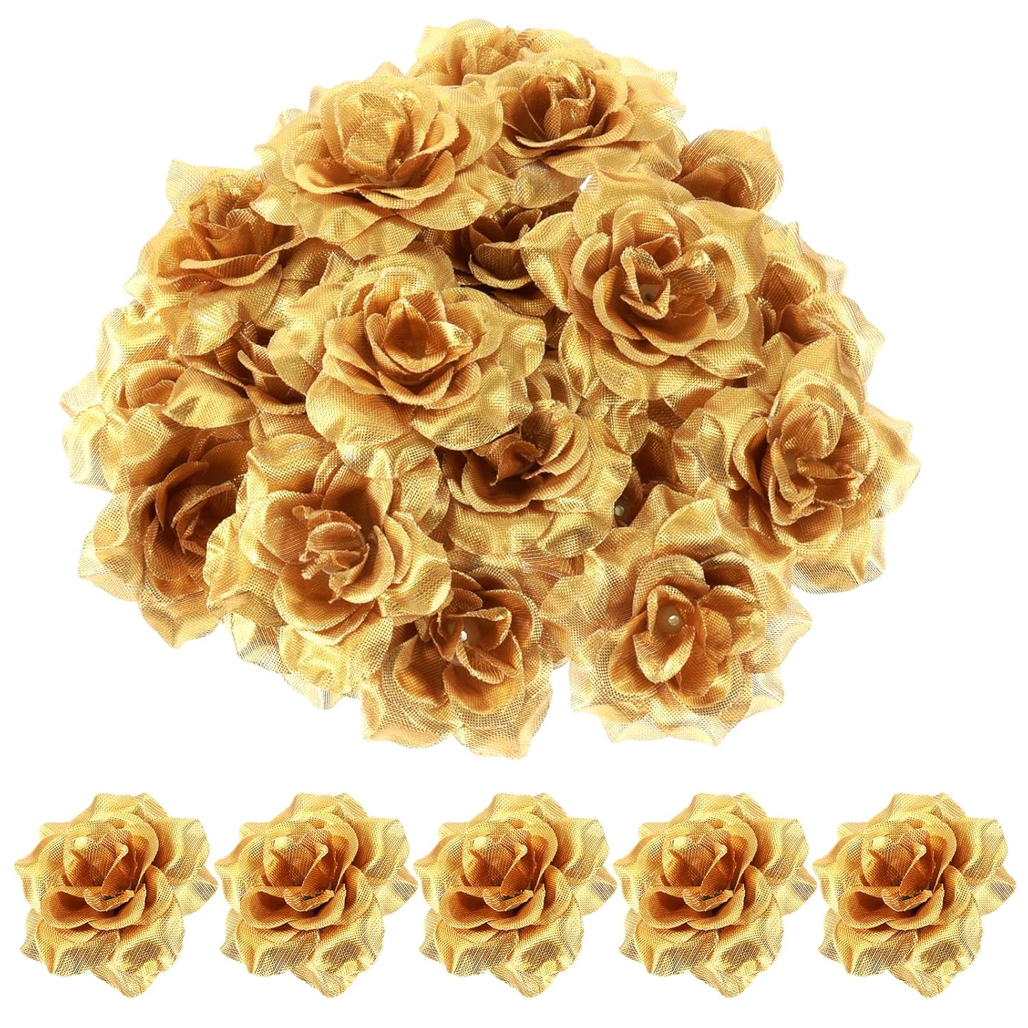 36 Pcs Gold Flowers Gold Roses Artificial Flowers For Centerpieces Silk Faux Silk Rose Head In Bulk Roses Artificial For Diy Decor Cake Wristband Clothes Headwear