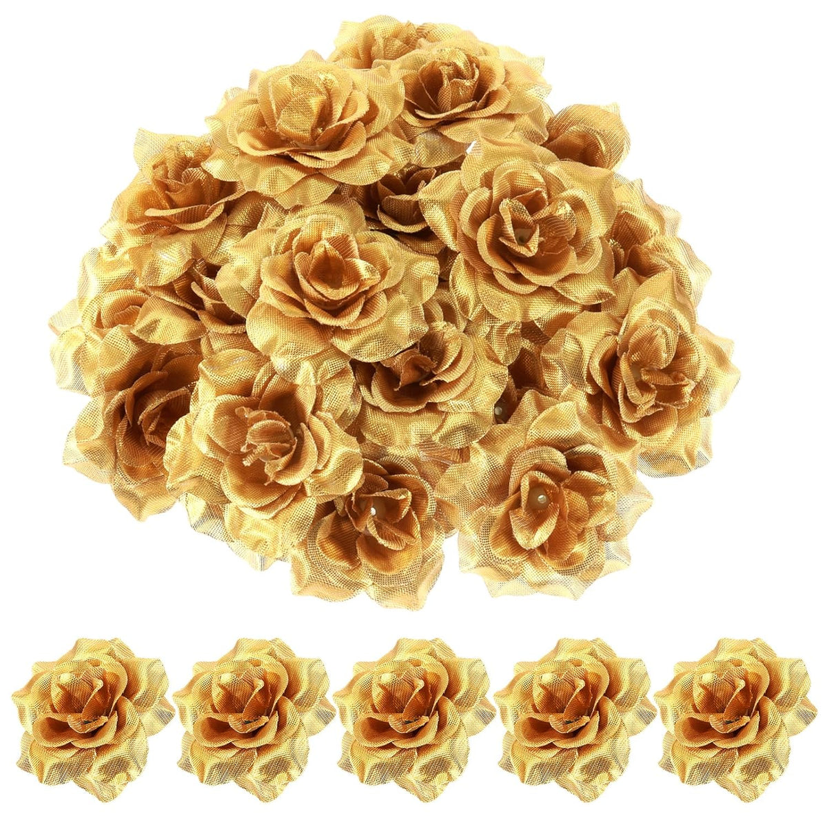 36 Pcs Gold Flowers Gold Roses Artificial Flowers For Centerpieces Silk Faux Silk Rose Head In Bulk Roses Artificial For Diy Decor Cake Wristband Clothes Headwear