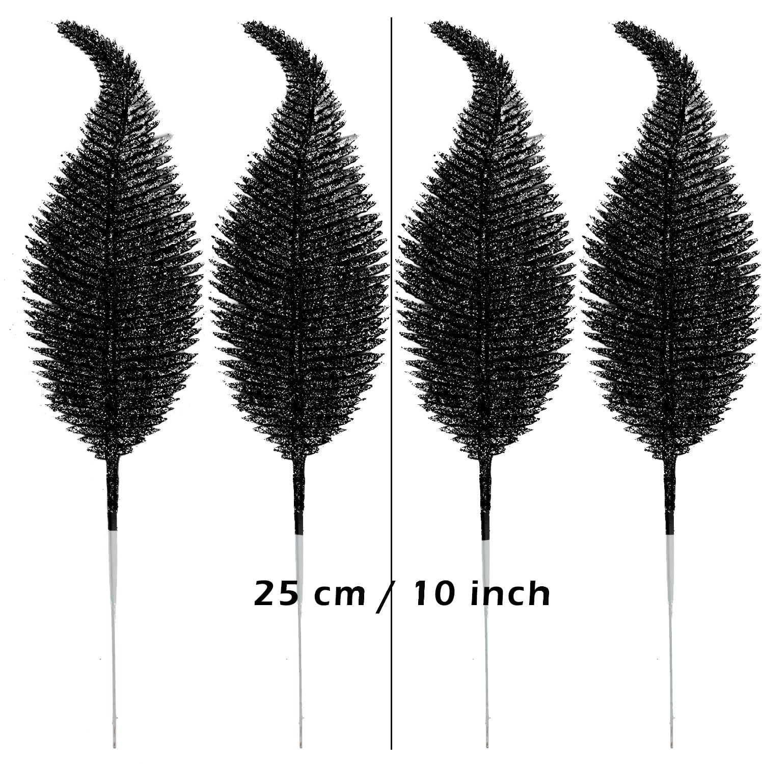 20 Pieces Artificial Christmas Glitter Leaves Branches Sparkly Fake Leaf Sprays For Christmas Tree Picks 10" Ornament Flower Arrangements Diy Crafts Wreaths Holiday Decoration Tree Fillers (Black)