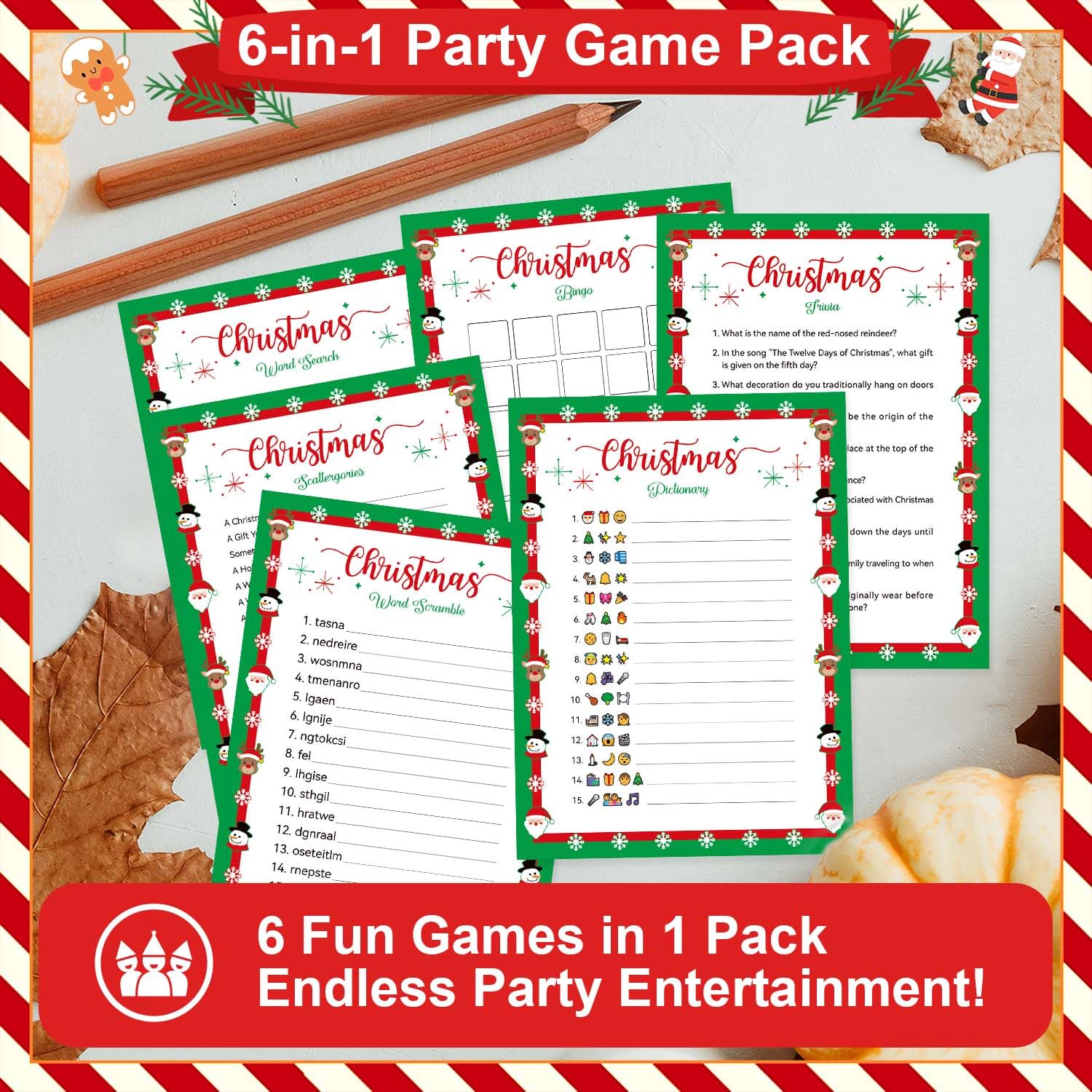 Christmas Games For Family Party Supplies, Christmas Activities Word Search Scramble Bingo Trivia Pictionary Categories And Answer Keys For Family