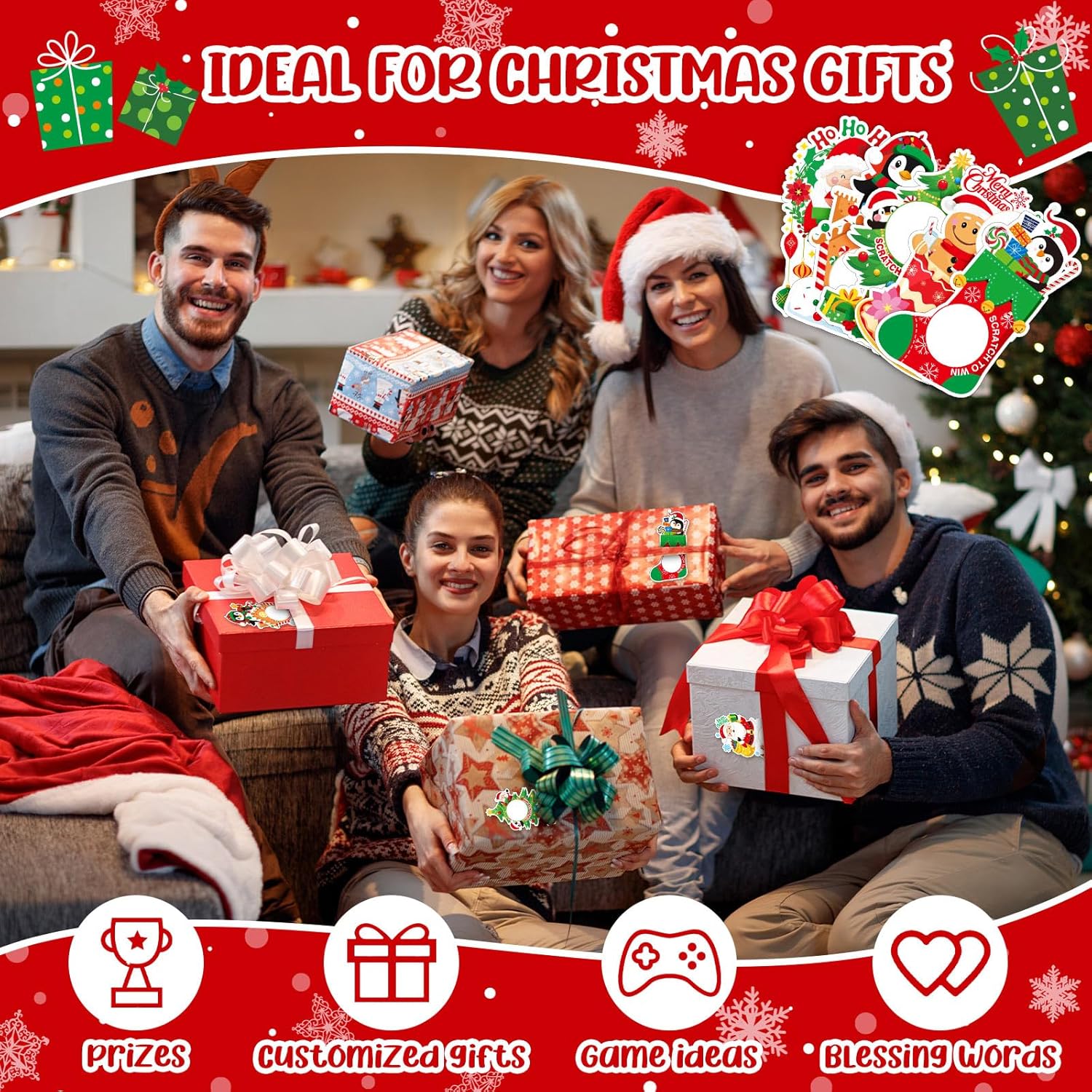 100 Pcs Christmas Scratch Off Cards 10 Styles Holiday Diy Scratch Blank Gift Certificates With 300 Stickers Christmas Party Game Cards For Adults Groups Party Favor Prizes Business