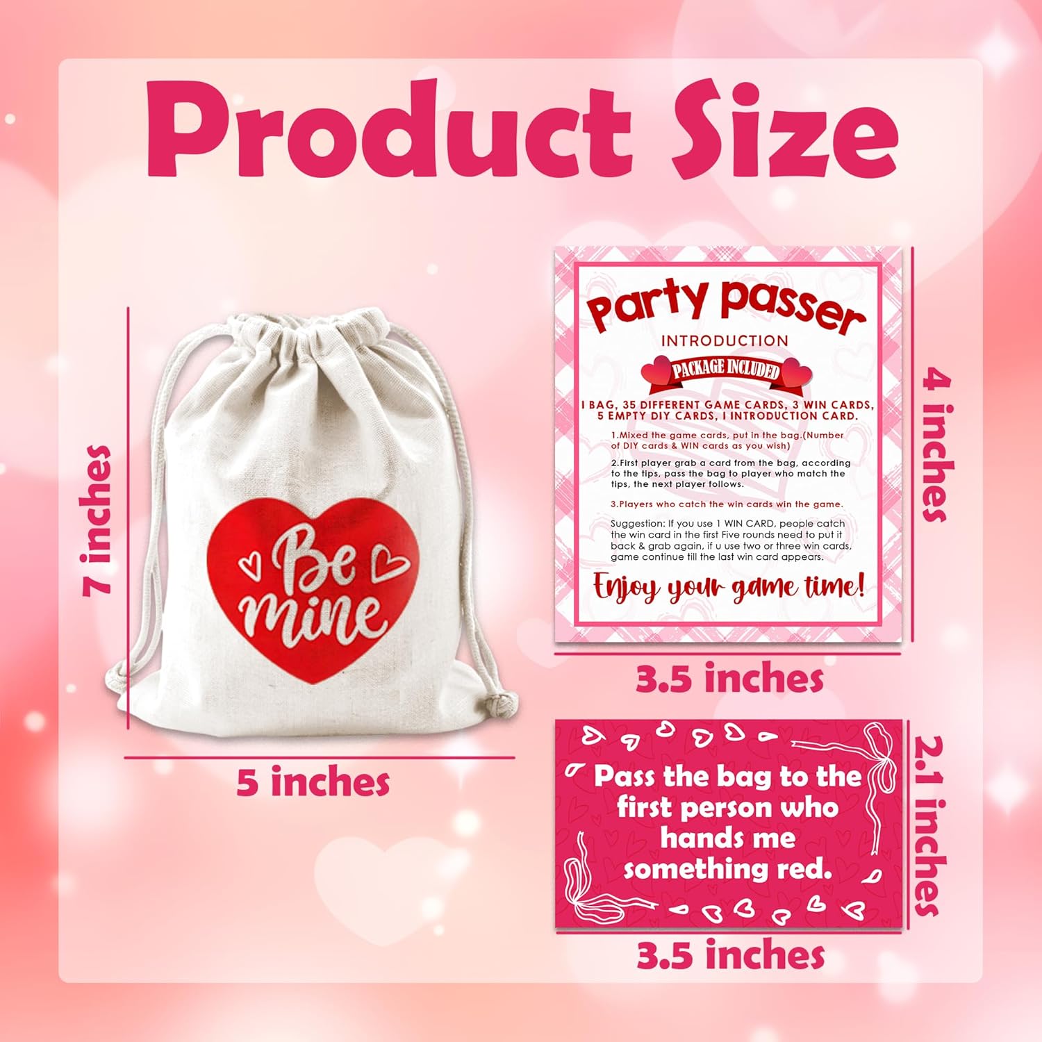Valentine'S Day Pass The Bag Game -44 Fun Game Cards & 1 Heart - Print Canvas Bag - Valentine'S Party Games For Teens & Adults - Date Night Icebreaker, Home & Office Party Activity & Supplies - A01