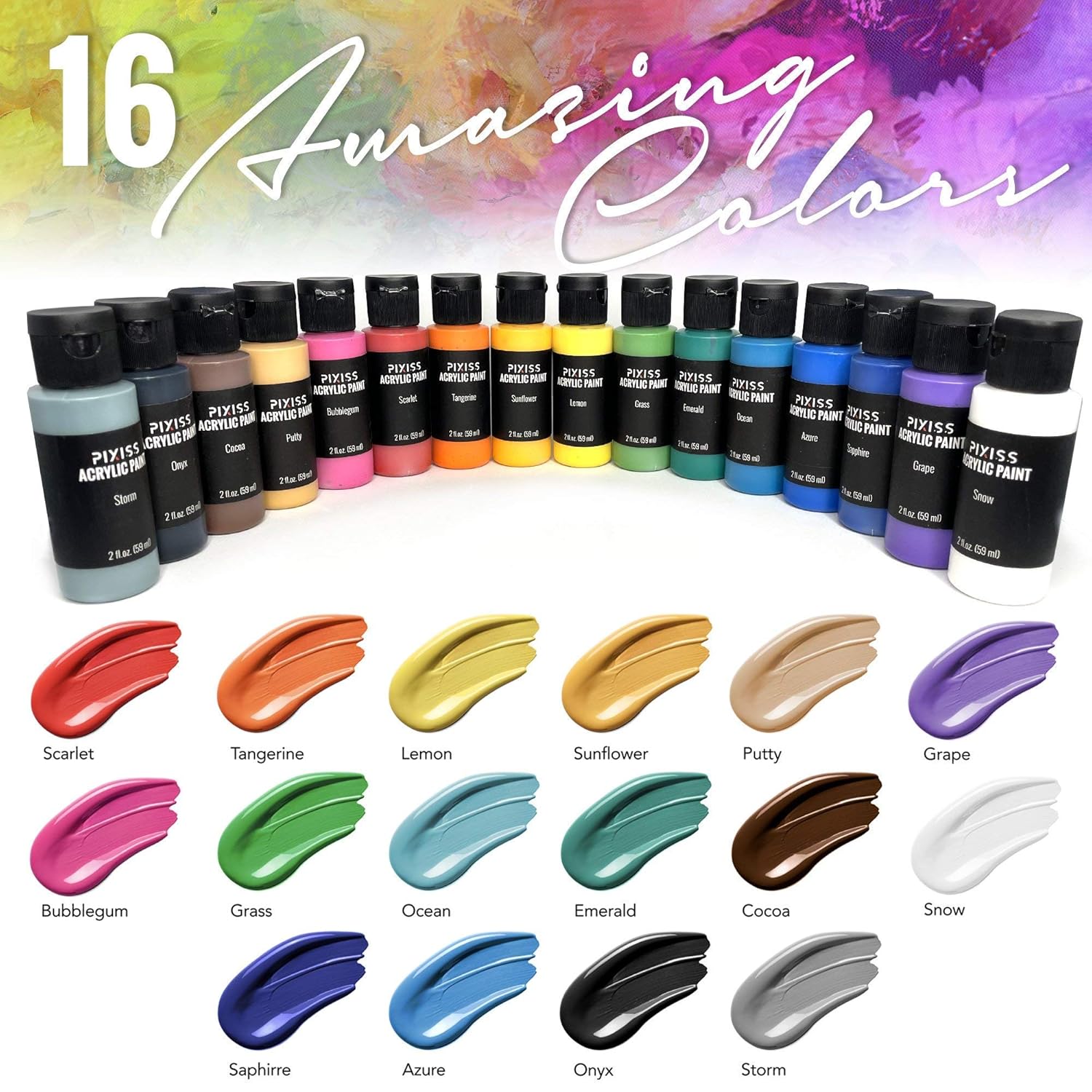 Floetrol For Acrylic Paint Pouring Kit, Flotrol Acrylic Pour Medium Additive, 16 Acrylic Pouring Paints, 20 Pixiss Wood Mixing Sticks