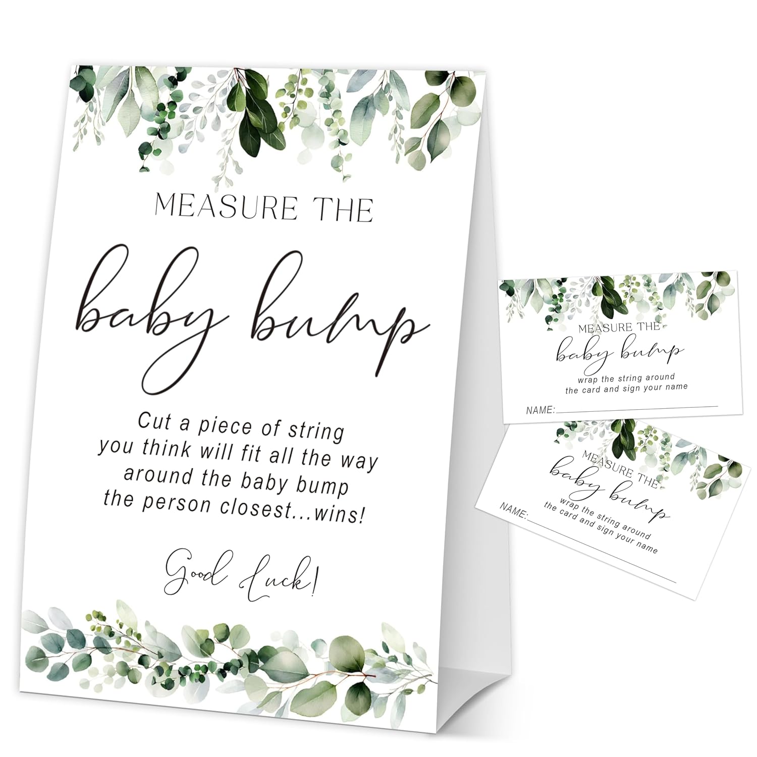 Baby In Bloom How Big Is Mommys Belly Game, Measure The Baby Bump Baby Shower Game, Greenery Baby Shower Party Decorations & Supplies, 1 Sign & 50 Guess Cards-A12