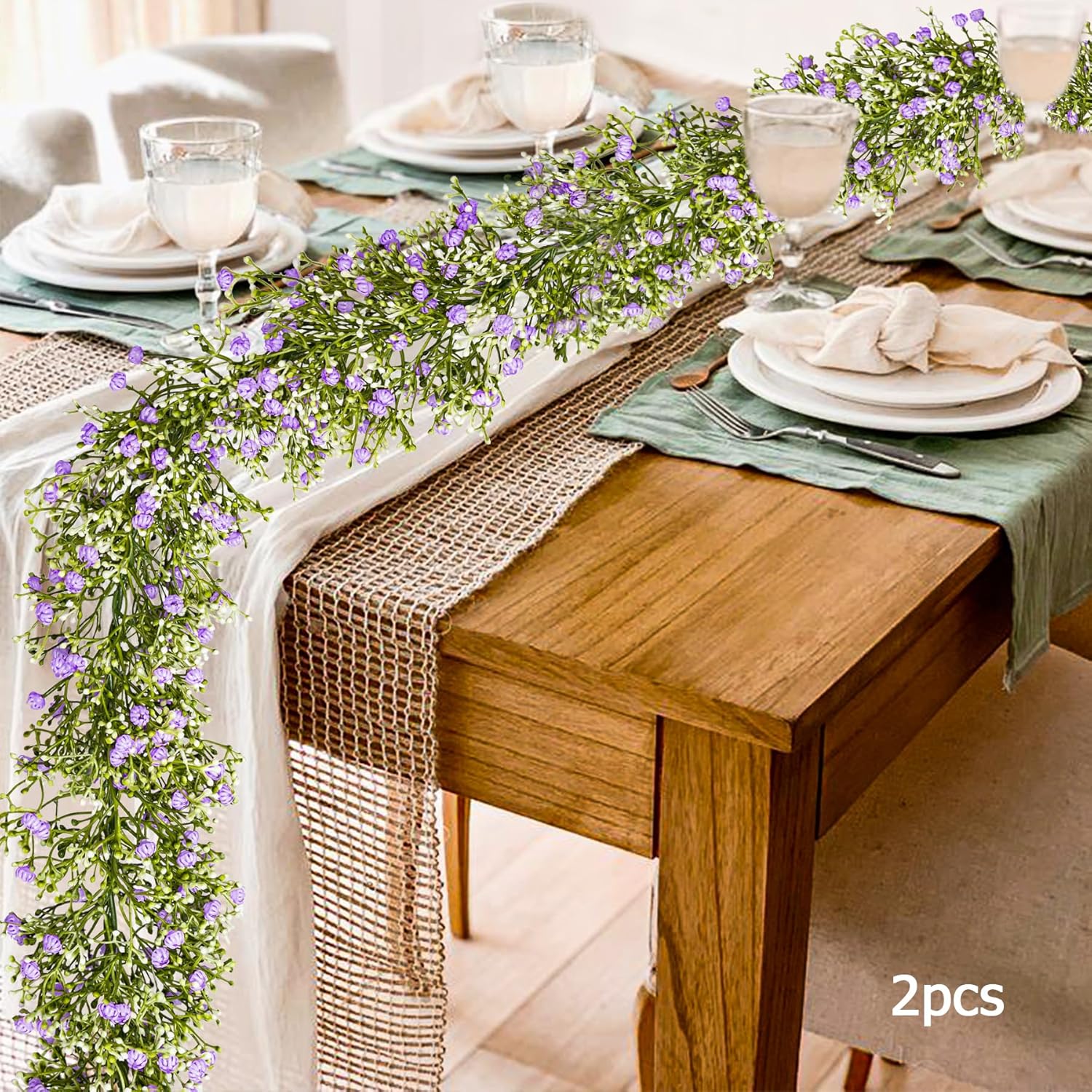 Artificial Baby Breath Flower Vines, Babys Breath Artificial Flowers Real Touch Faux Gypsophila Hanging Fake Baby'S Breath Garlands For Wedding And Baby Shower Decor 2Pcs 5.8Ft?Purple?