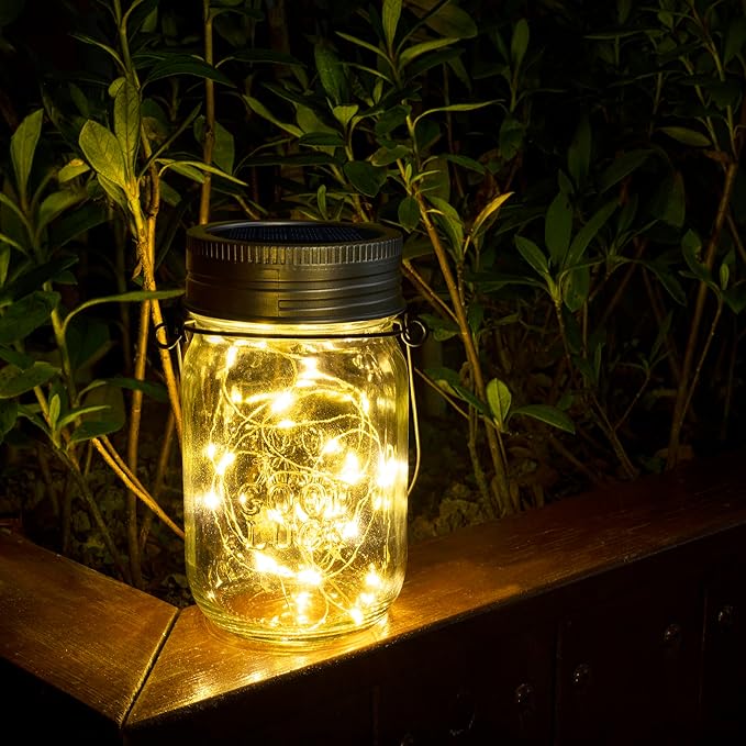 6 Pack Hanging Mason Jar Solar Lights 30 LED Waterproof Outdoor Lanterns with Jars
