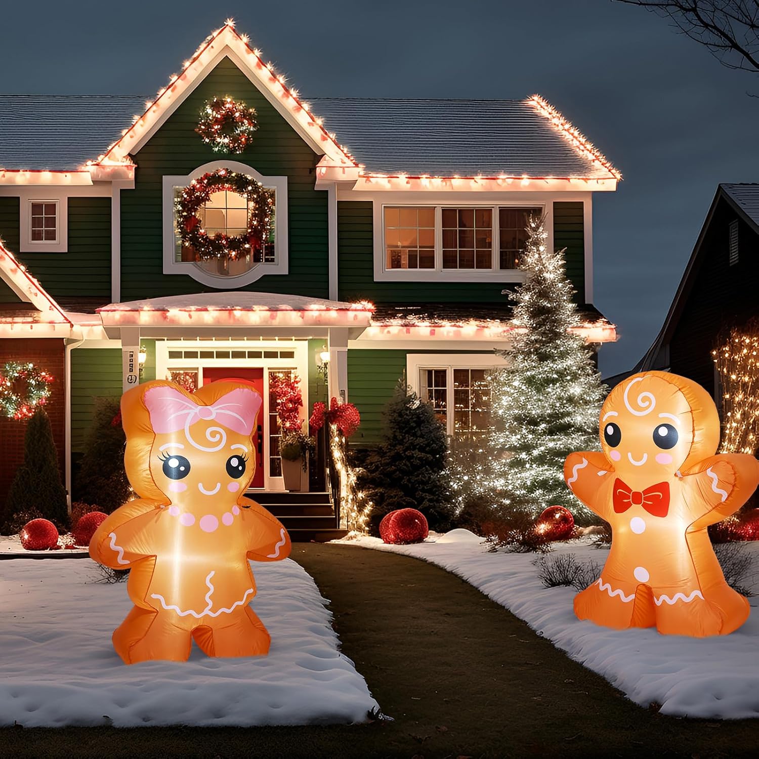 2 Pcs 4 Ft Christmas Inflatable Gingerbread Man Outdoor Decoration Blow Up Yard Decorations Cute Gingerbread Inflatable