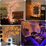 Cherry Blossom Led Lights For Wall Decor, 48 Led Willow Vine Twig Garland With Remote Control, 8 Lighting Modes, Indoor