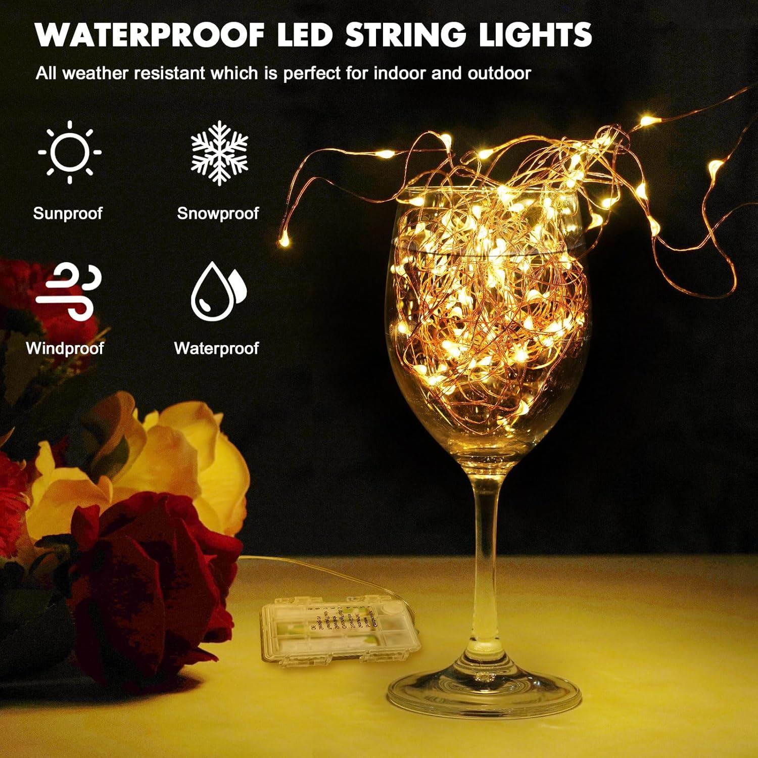 Fairy Lights 33Ft 100 Led Fairy String Lights Battery Operated With Remote, 8 Modes Outdoor Waterproof Led Twinkle Light