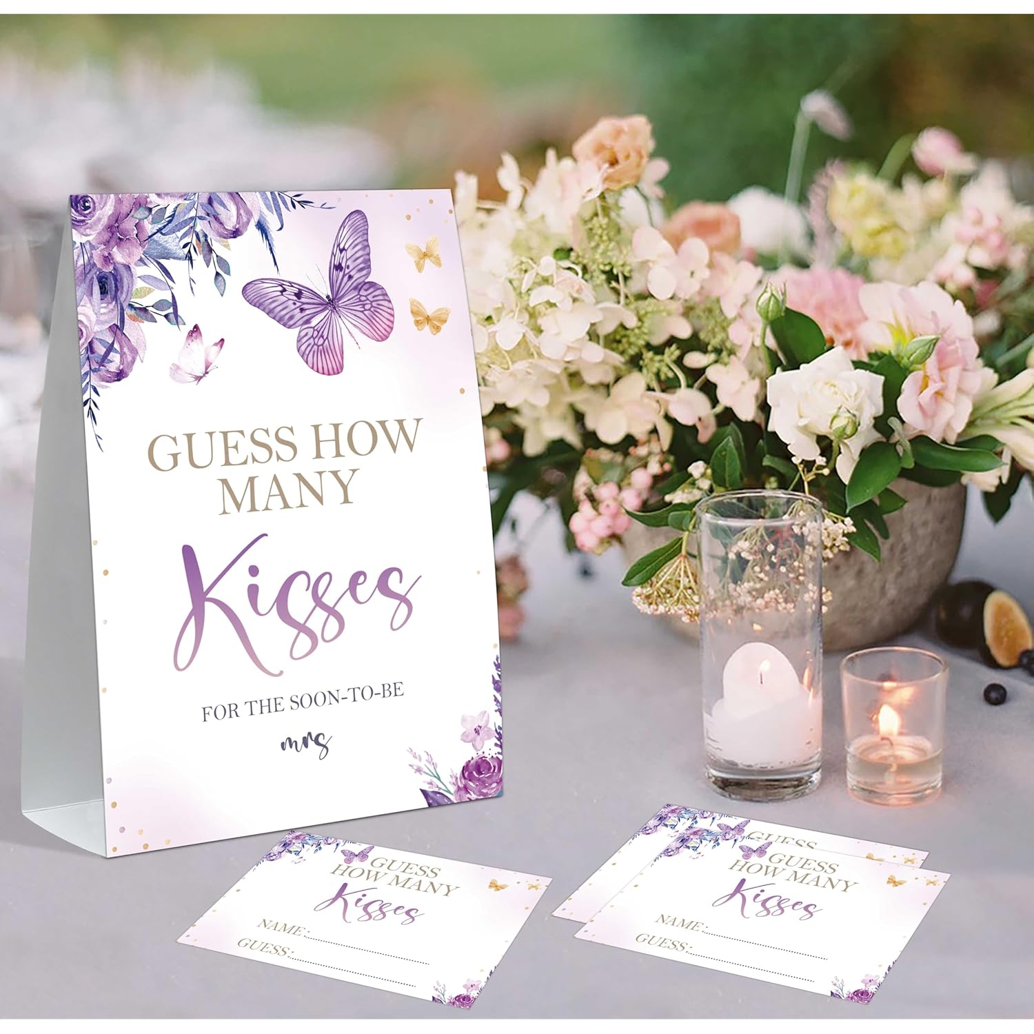 How Many Kisses Bridal Shower Game, Butterfly Bridal Shower Sign And 50 Cards, Bridal Games For Showers, Engagement Party Games, Wedding Shower Decor, Bridal Shower Gifts For Couples,1