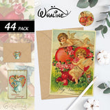 44 Packs Vintage Valentine'S Day Greeting Cards Retro Cupid Rose Heart Blank Note Cards With Envelopes And Stickers For Wedding Anniversary Birthday, 11 Designs, 4 X 6 Inch