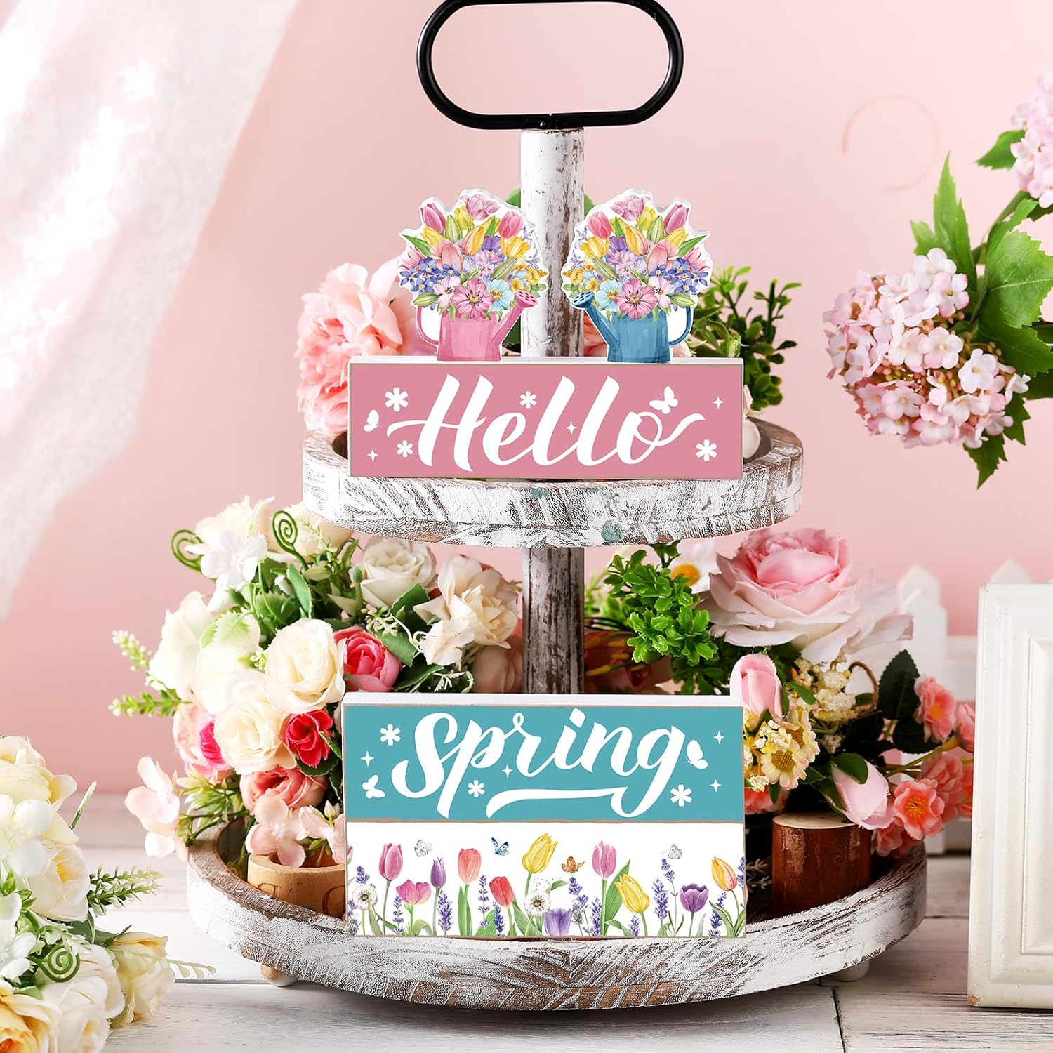 5 Pcs Spring Tiered Tray Decor Flower Book Stack Decor Farmhouse Mini Faux Decorative Books Bundle Easter Decorations For Spring Easter Home Table Centerpieces(Flower)