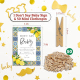 Don'T Say Baby Game For Baby Shower, 50 Wooden Clothespins And One Sign, Positano Blue Tiles Lemon Mediterranean Theme, Pins For Baby Shower Decorations, Gender Reveal Games Baby Shower Supplies-Bb32