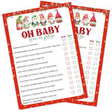 Christmas Baby Shower Games - Winter Festival Themed Gender Reveal Party Cards With Santa Gnomes Design, Holiday Party Supplies