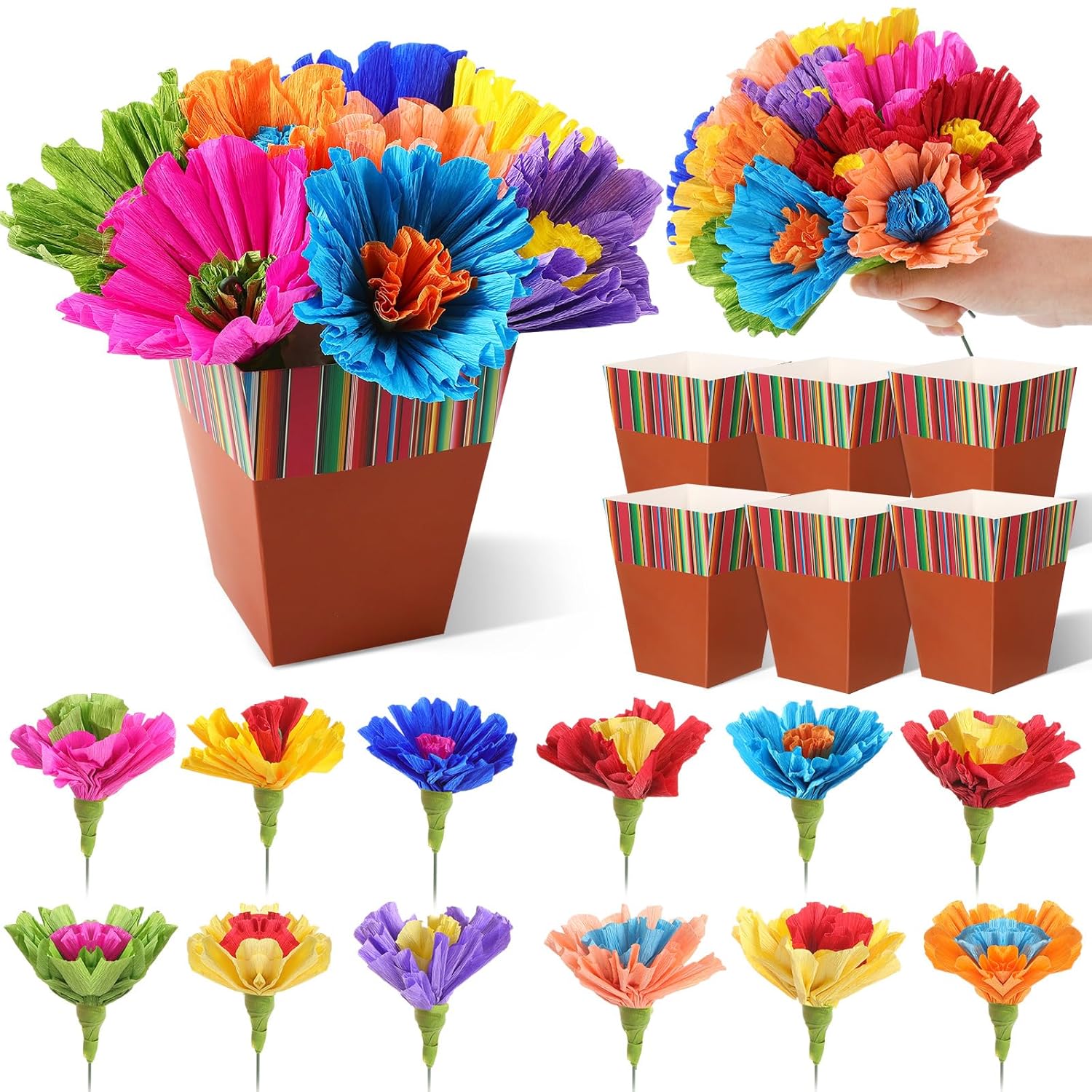 30 Pcs Mexican Table Decorations Fiesta Centerpieces With Paper Platos De Barro Flower Vase For Halloween Day Of The Dead Mexicanos Cielito Lindo Cinco De Mayo Party Tables Decorations