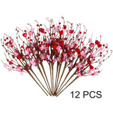 Valentine'S Day Decoration, 12 Pcs Valentines Picks Artificial Red Berry Stems, 17 Inch Valentines Day Picks Pink Heart Shaped Berry Stems Ideal Valentine'S Day Gift For Wife, Girlfriend