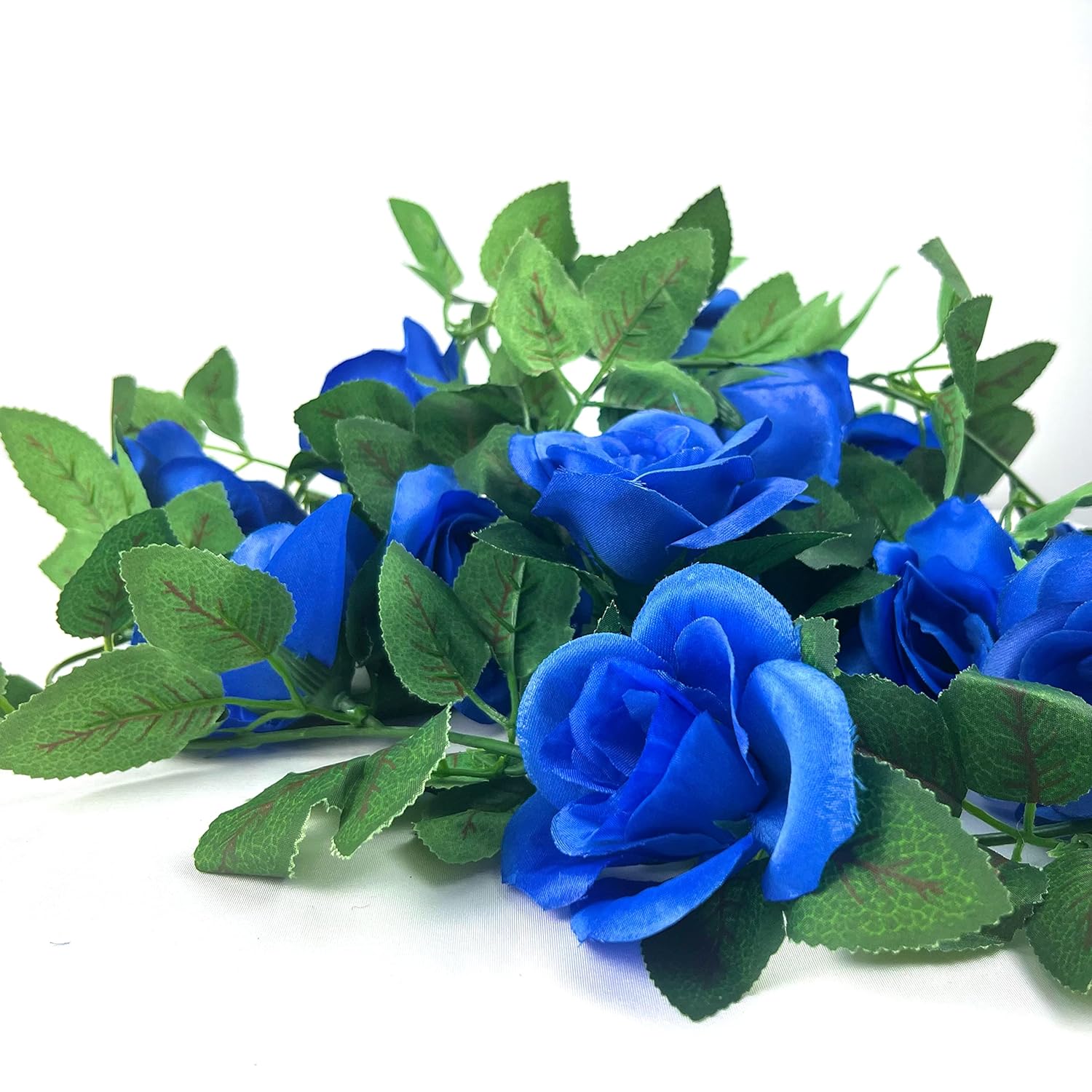 Artificial Flower Garland 2 Pcs 15Ft(7.5Ft*2Pcs) Royal Blue Silk Rose Vine Fake Flower Hanging Ivy Home Hotel Office Wedding Party Garden Craft Art Decor