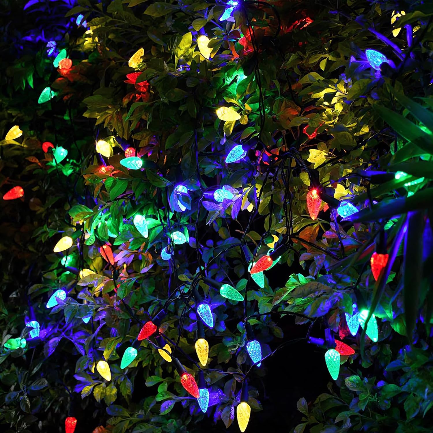 2 Pack 50 Led C6 Solar Outdoor Christmas Decorations, 8 Modes 23Ft Strawberry String Lights,Christmas Fairy Lights Opera