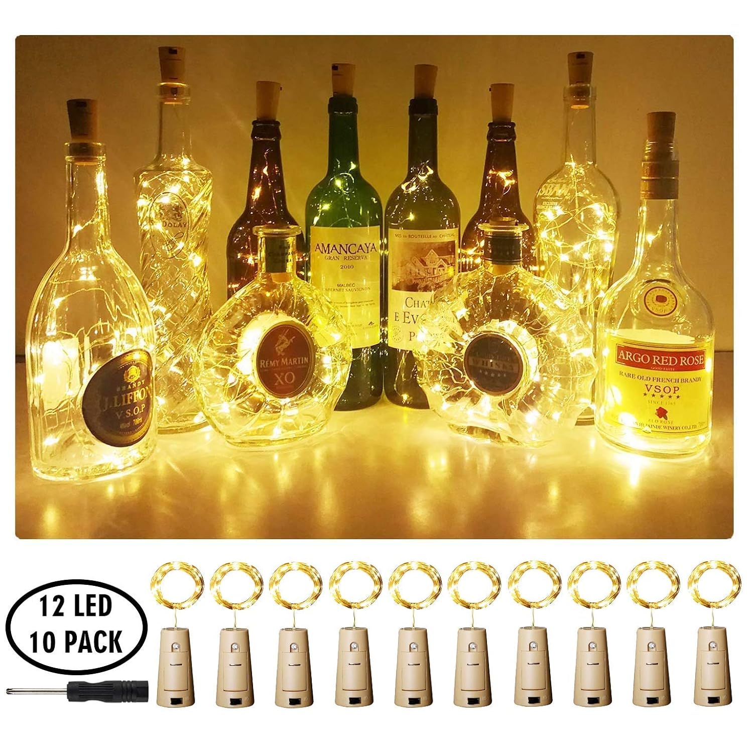 Wine Bottle Lights With Cork, 12 Led 10 Pack Fairy / String Lights Waterproof Battery Operated For Jar Party Wedding Chr