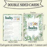 Baby Shower Games Boy, Woodland Animal Baby Family Feud, 30 Double-Sided Fill In Game Cards & 1 Answer Card For Safari Jungle Gender Reveal Party Favor Supplies - B06