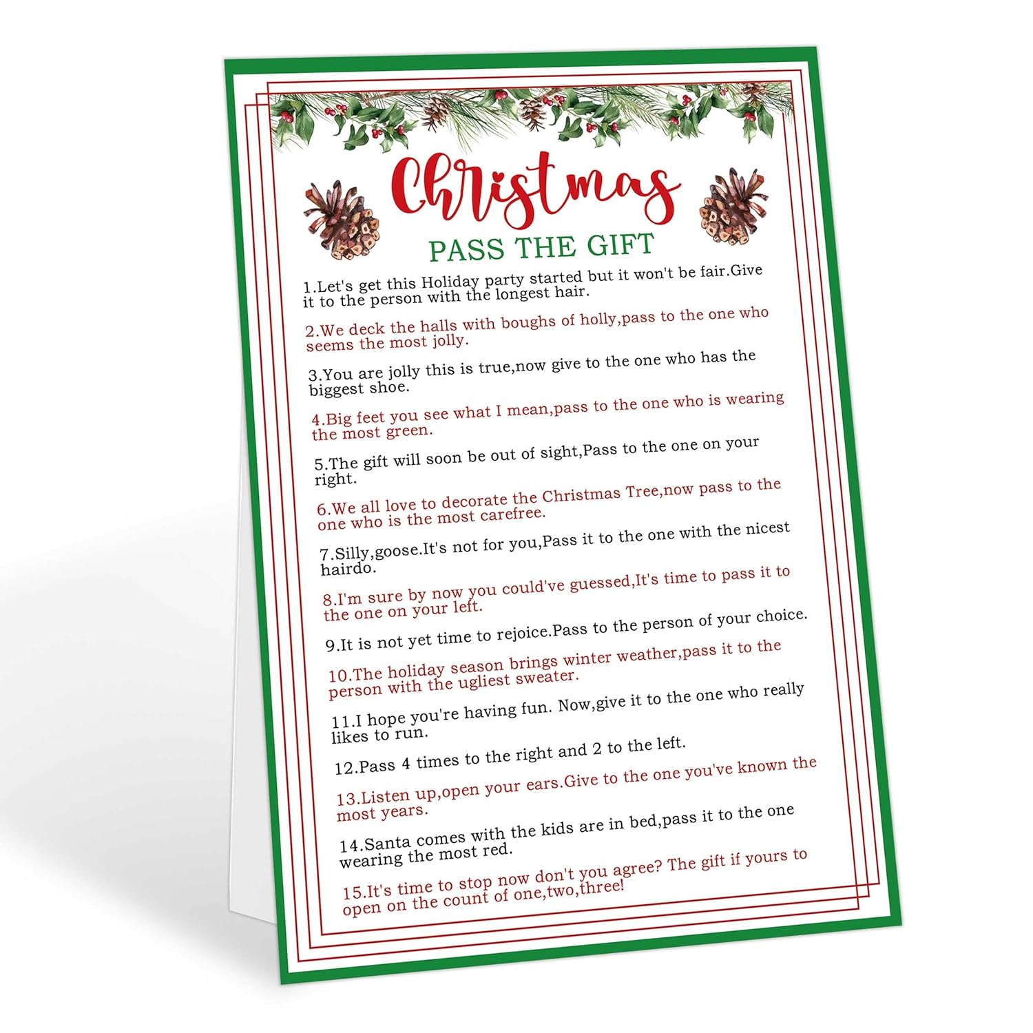 Christmas Party Games Pass The Gift Game Card-8”X 11”, Pass The Present Game, Pass The Parcel Game, Christmas Games For Adults, Office, Groups Activities Christmas Party Favors, 07