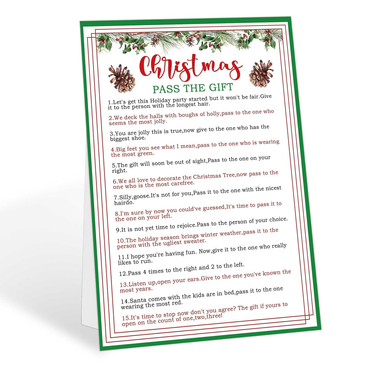 Christmas Party Games Pass The Gift Game Card-8”X 11”, Pass The Present Game, Pass The Parcel Game, Christmas Games For Adults, Office, Groups Activities Christmas Party Favors, 07
