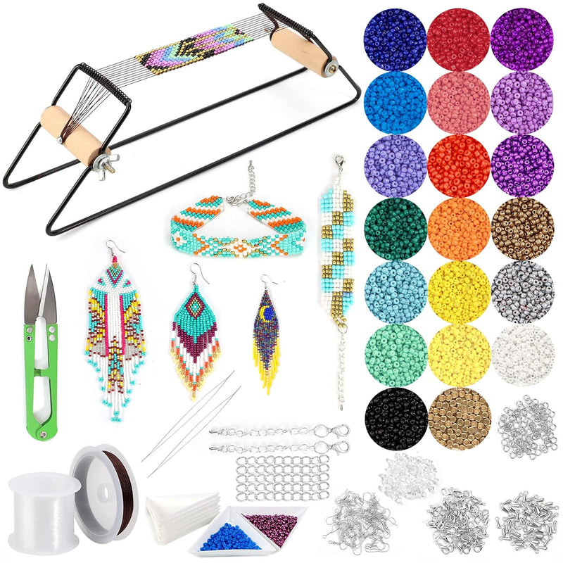 Bead Loom Kit, Beading Supplies With 9700 Pcs Seed Beads, Tray, Scissors Makin