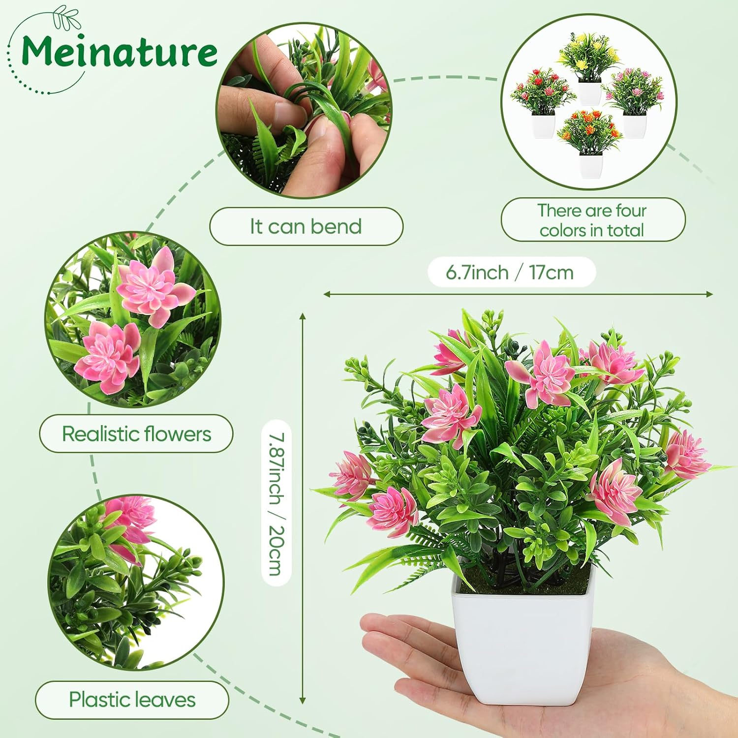 4 Pack Small Artificial Plants With Flowers - Mini Fake Potted Plants For Home Decor Indoor, Office Desk, Bathroom, Shelf, Table Decorations