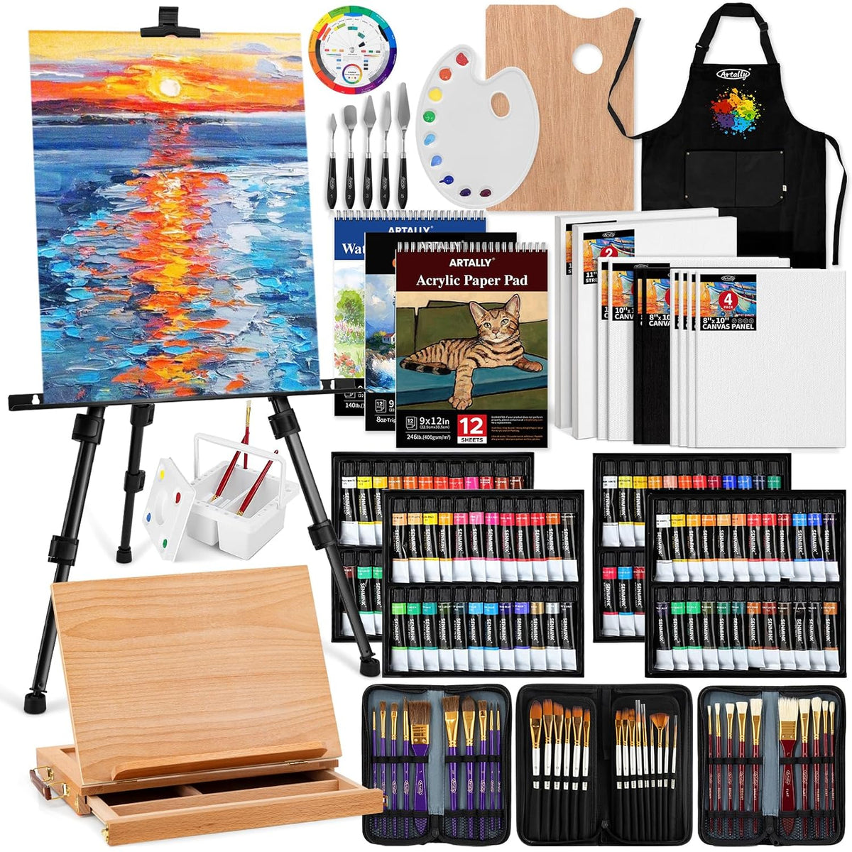 187Pcs Professional All-In-One Art Painting Kit With Aluminum & Beech Wood Easel, 96 Acrylic, Watercolor & Oil Paint Set, Complete Art Supplies Painting Set For Adults, Artists, Beginners