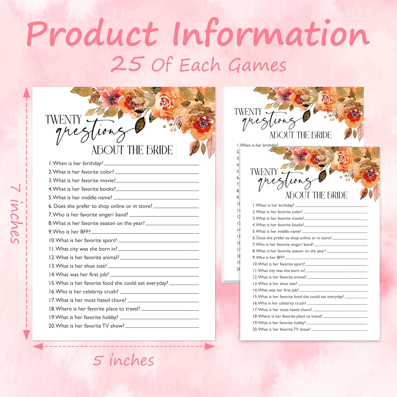 Bridal Shower Games, Boho Wedding Games, Questions About The Bride Game Cards, Engagement Party Favors, Bachelorette Party Supplies, Minimalist Wedding Party Game -05