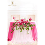 Artificial Sweetheart Flower Swag With Table Cloth And Table Runner, Pack Of 3 Floral Arrangement For Wedding Sweetheart Table Centerpiece Decoration Valentine'S Day (Hot Pink)
