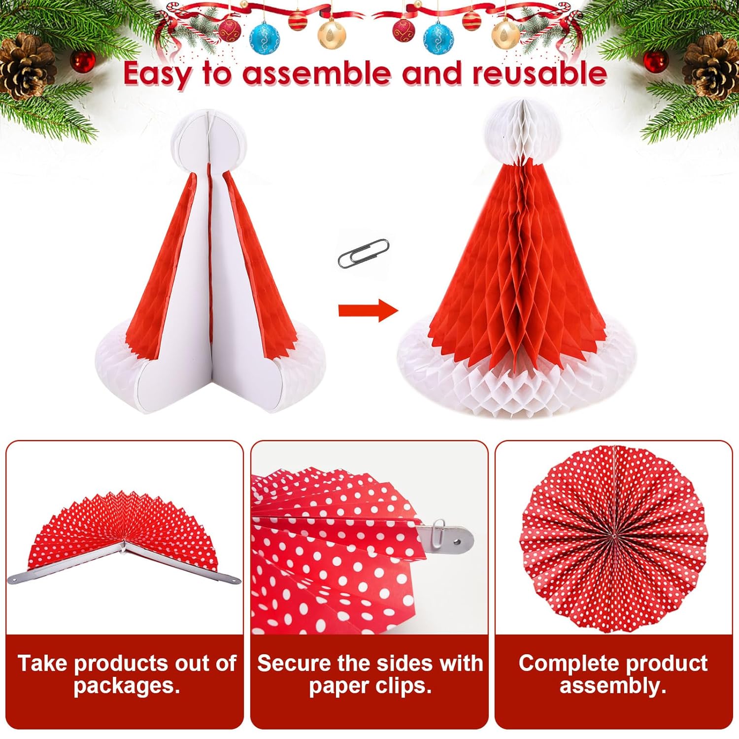 Christmas Party Decorations - Reusable Indoor Decor Kit With Merry Christmas Sign Banner, Pennant Banner & Hanging Paper Tissue Fan Tree Garland