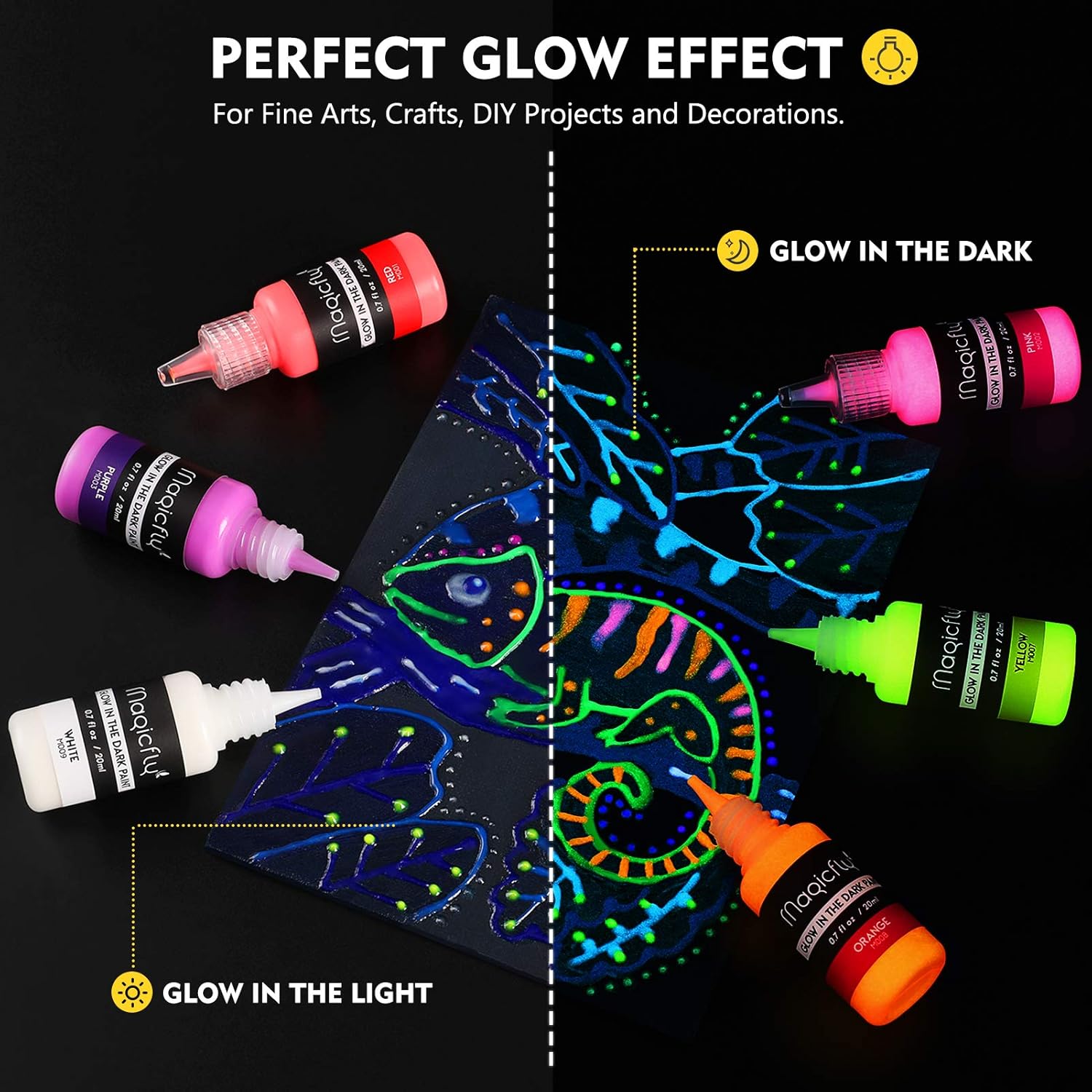 Acrylic Glow In The Dark Paint, 10 Bright Colours Liquid Luminous Paint, Neon Paints Glow In Dark For Painting, Halloween Decoration, Diy Crafts, 20 Ml Each