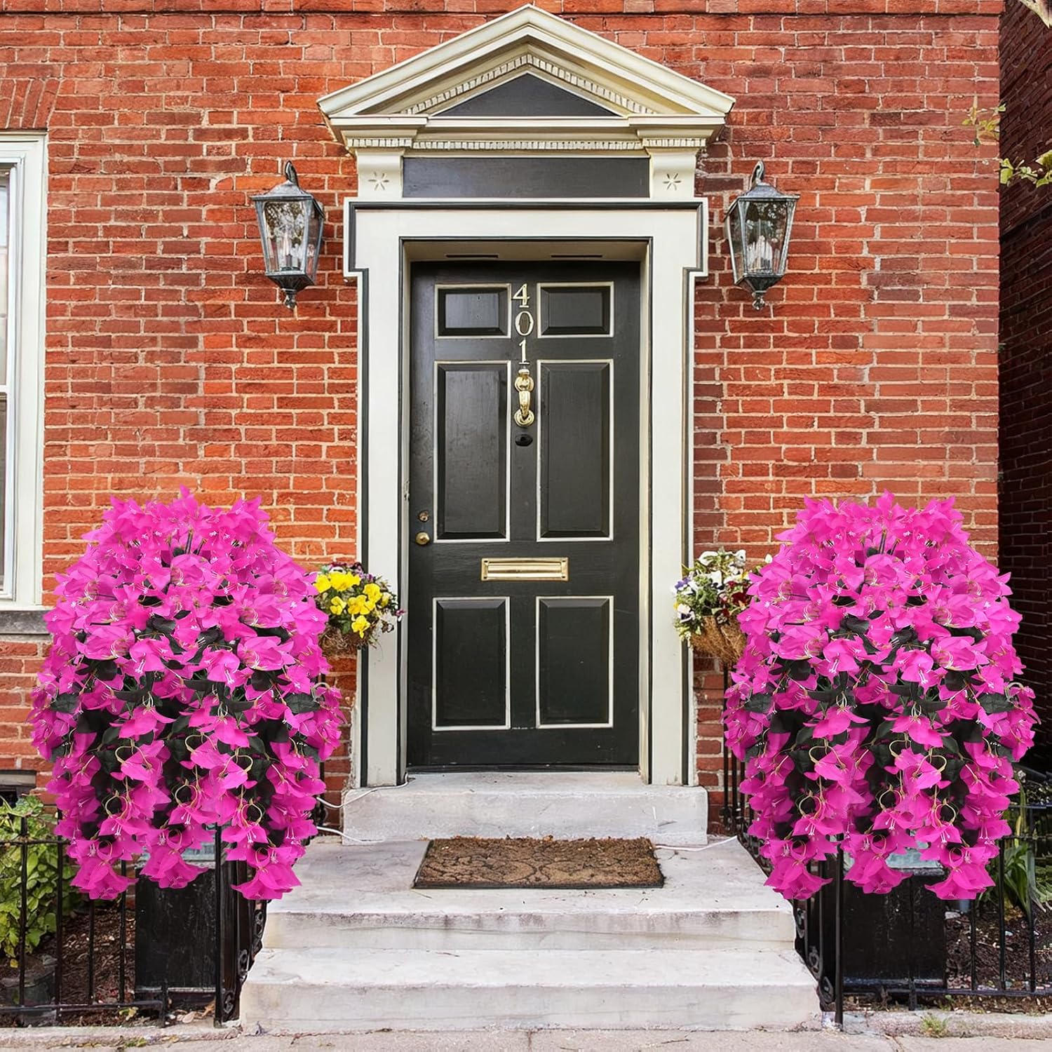 Uv-Resistant Artificial Bougainvillea Hanging Flowers, 2Pcs Realistic Fake Fuchsia Vines For Outdoor Planters, Patio Urns, Porch & Balcony Decoration