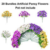 Artificial Fake Pansy Flowers For Outdoor Outside, 20Pcs Faux Silk Mixed Pansies Uv Resistant Flowers For Porch Yard Patio Window Box Home Decor (Fuchsia Purple Yellow White)