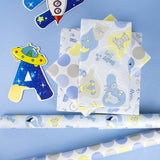 Blue Baby Shower Wrapping Paper Roll, Baby Bear Toy & Polka Dots For Baby Boy'S 1St Birthday, Newborn Party, Mini Roll With Cut Lines, 17 X 120 Inches, 3 Rolls