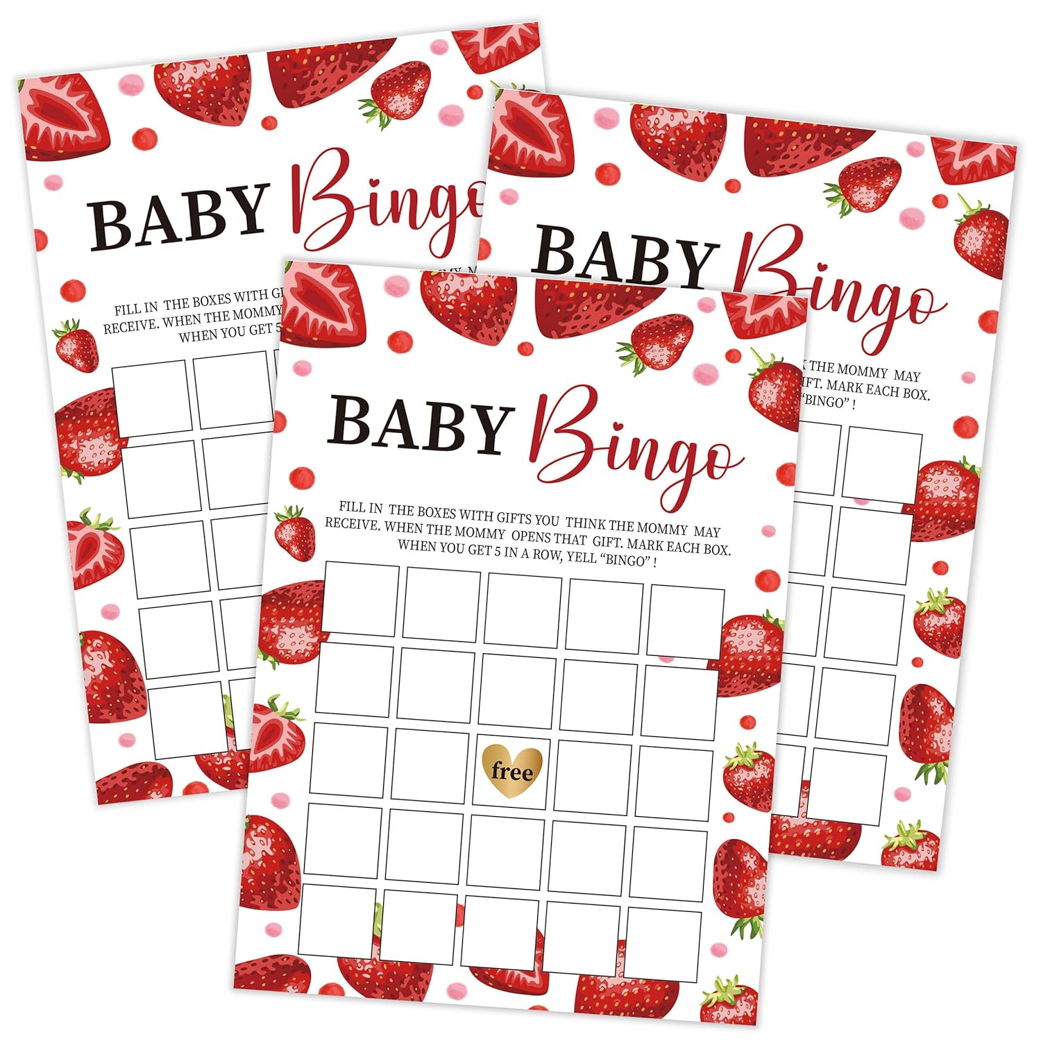 Strawberry Baby Bingo Game, Baby Shower Games, Pack Of 30 Game Cards, Gender Neutral Boy Or Girl - Fa14