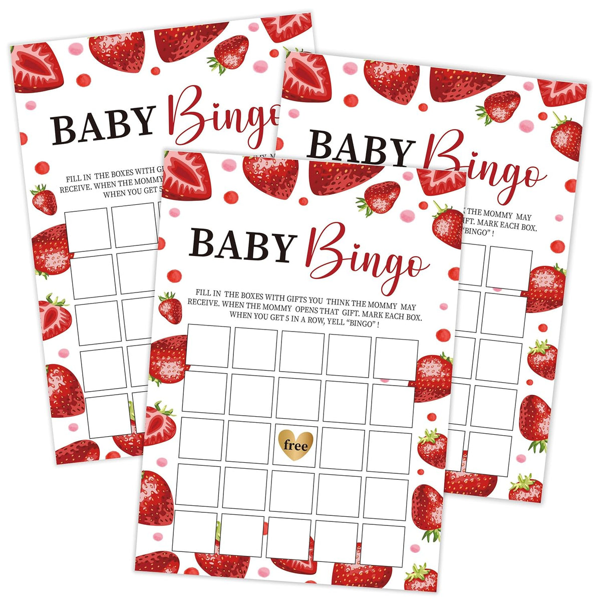 Strawberry Baby Bingo Game, Baby Shower Games, Pack Of 30 Game Cards, Gender Neutral Boy Or Girl - Fa14