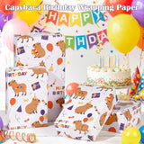 Capybara Birthday Wrapping Paper Roll, Happy Birthday Wrapping Paper For Kids, Cute Capybara Gift Wrap For Boys Girls Kids Holiday Baby Shower Party Supplies, 17 Inch × 16.4 Feet