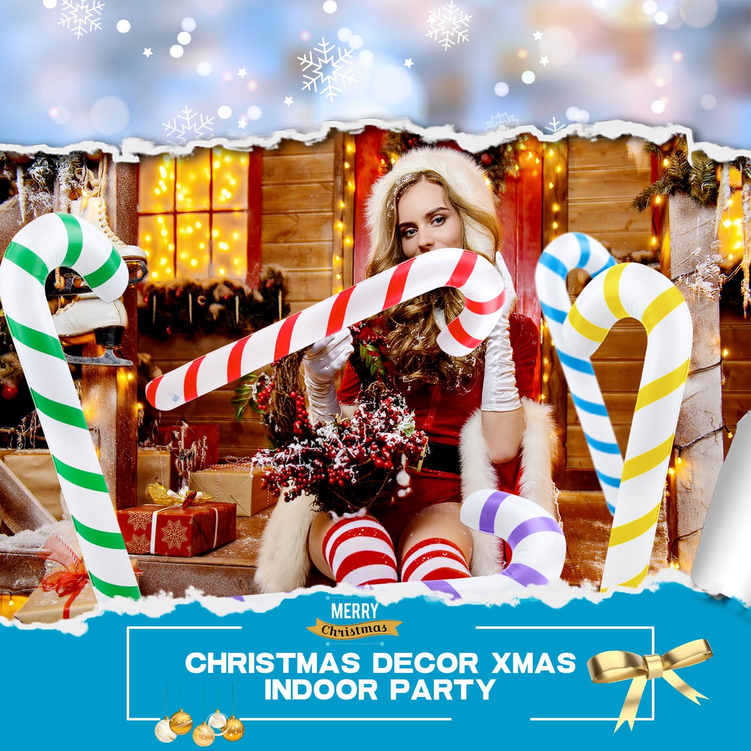 10 Pack 36 Inch Christmas Inflatable Candy Canes Xmas Candy Canes Balloons Inflatable Candy Cane Stick For Christmas Yar