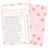Baby Shower Games For Girl, Strawberry Guess Who Mom Or Dad, 25 Double-Sided Hilarious Baby Shower Games For Gender Reveal Party Decorations Supplies Announcement - E01