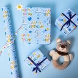 1St Birthday Wrapping Paper Roll - Blue Happy Birthday With Balloon Gift Wrap Sheets For Kids Boys Baby Shower Party Decoration Celebration Total 28.5Sq.Ft
